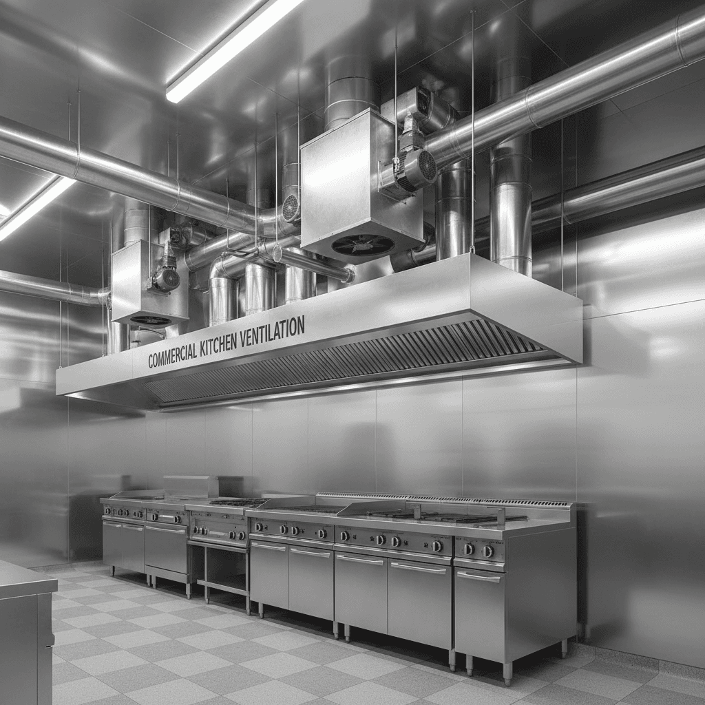 Commercial kitchen exhaust hood and ductwork
