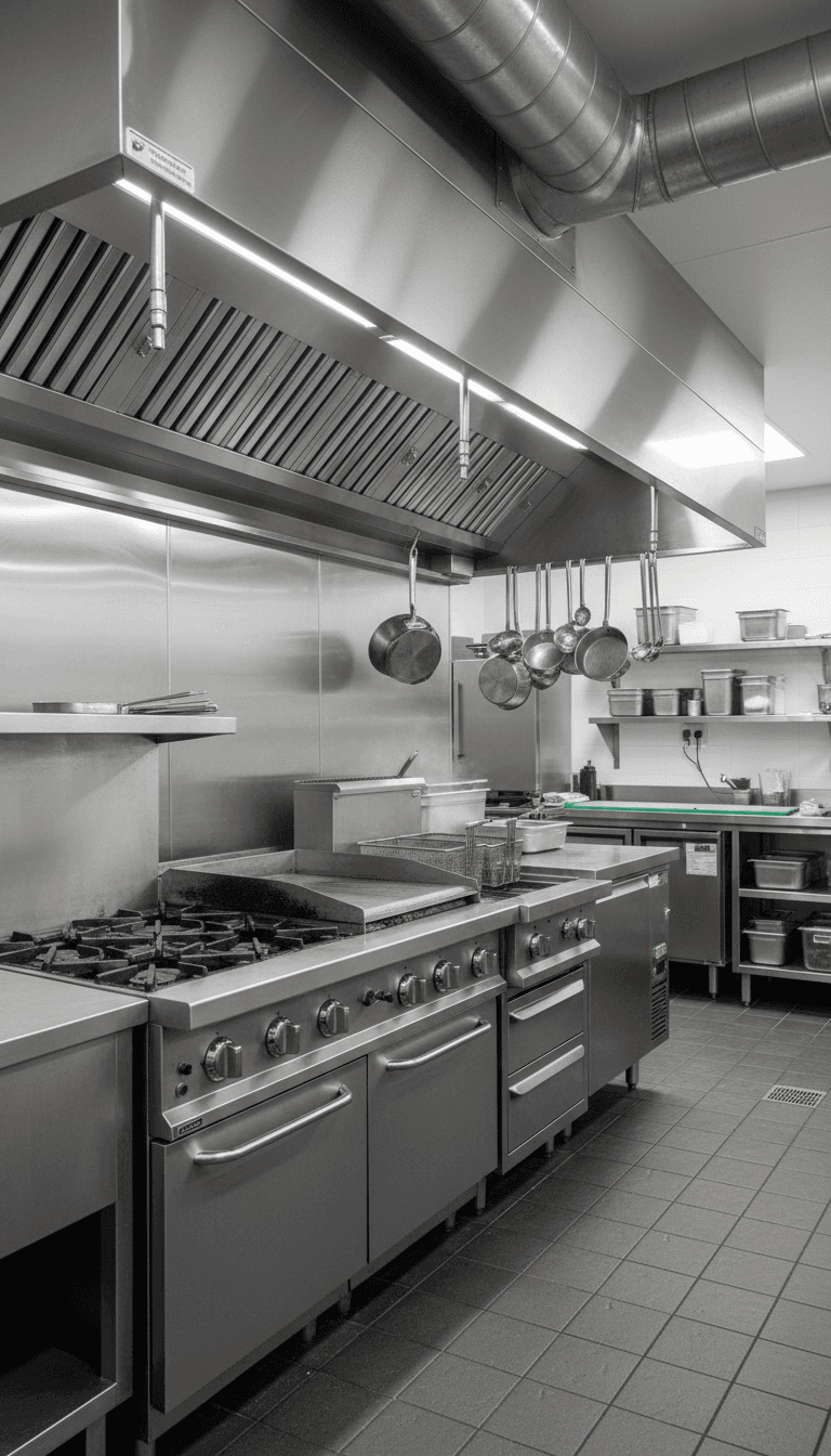 Commercial kitchen exhaust hood and ventilation system