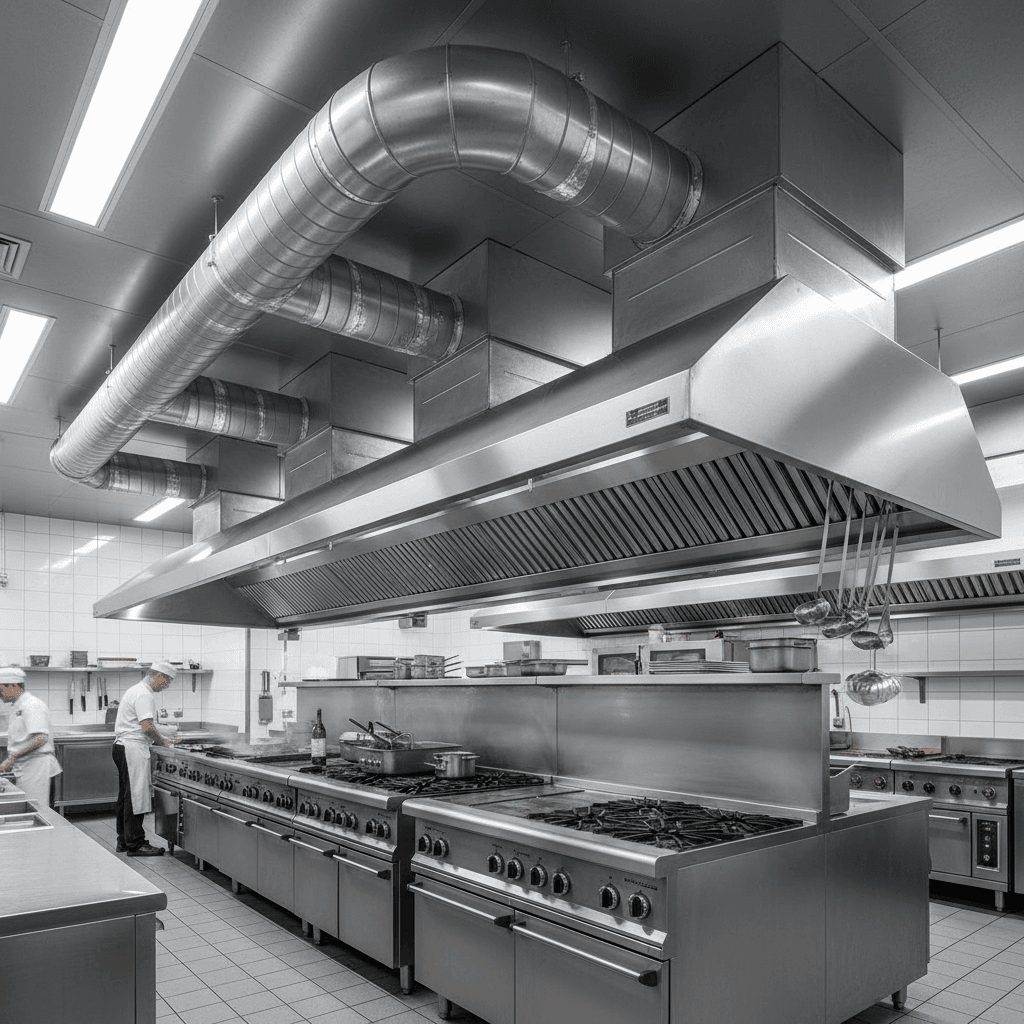 Professional commercial kitchen hood and exhaust system