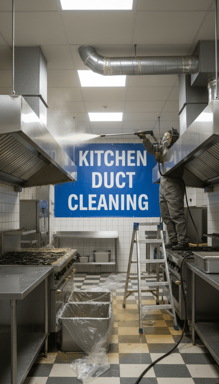 Technician cleaning commercial hood and exhaust system