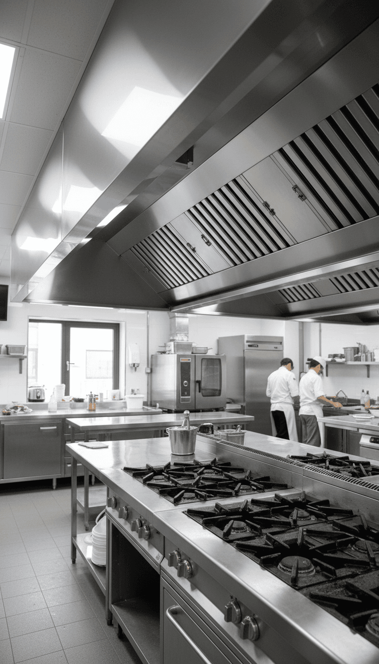 Clean commercial kitchen exhaust hood after professional cleaning