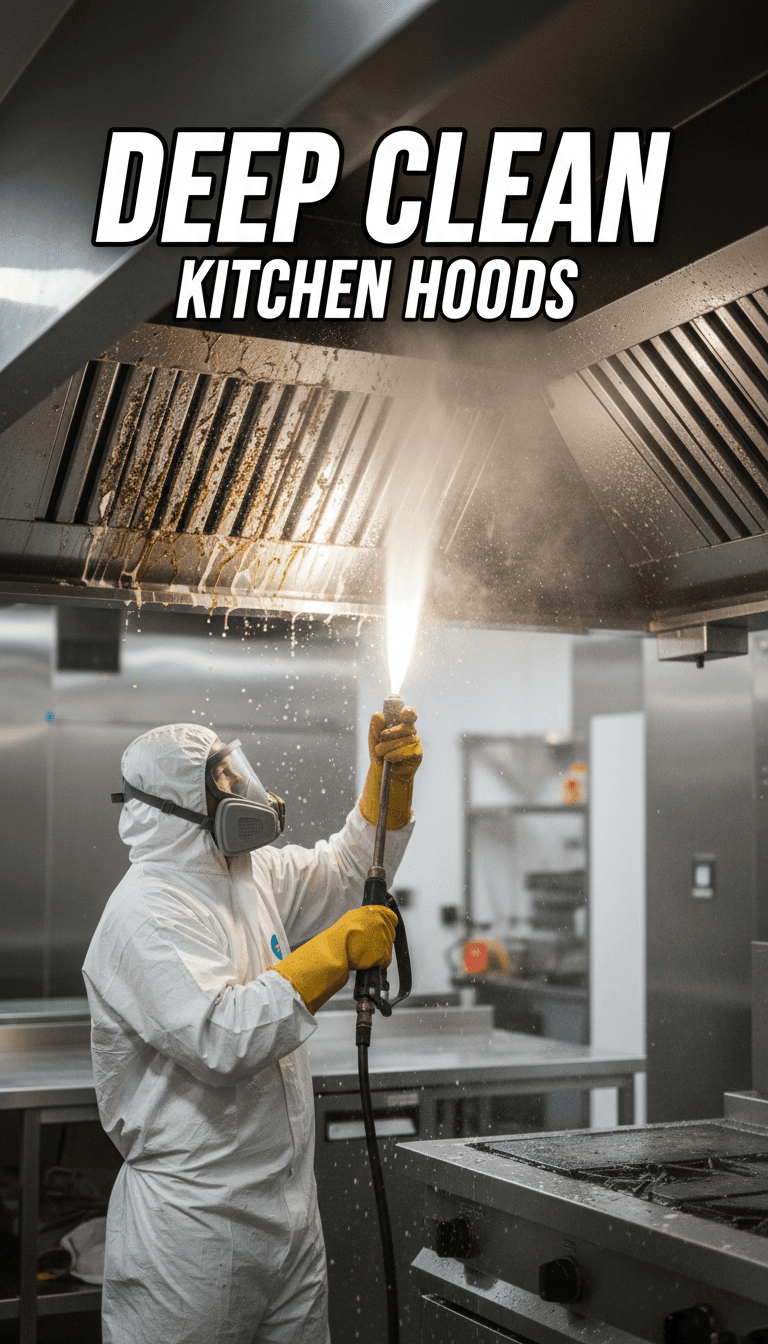 Hood cleaning with pressure washing equipment